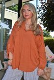 Sandbar Linen Blend Pop Over Shirt Rust